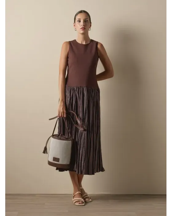 Vestido Combinado Don Algodón Marrón | Top y Falda Satinada