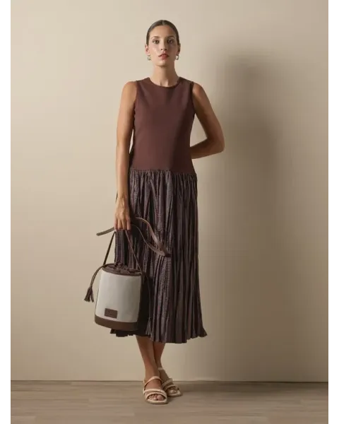 Vestido Combinado Don Algodón Marrón | Top y Falda Satinada