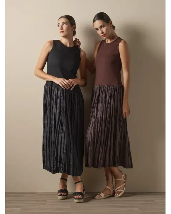 Vestido Combinado Don Algodón Marrón | Top y Falda Satinada 2