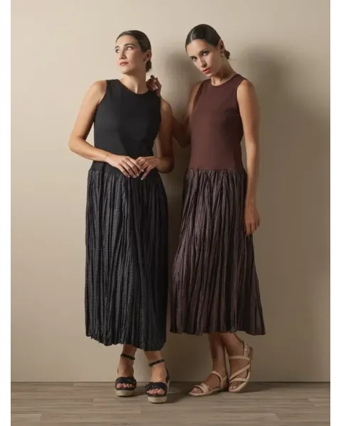 Vestido Combinado Don Algodón Marrón | Top y Falda Satinada