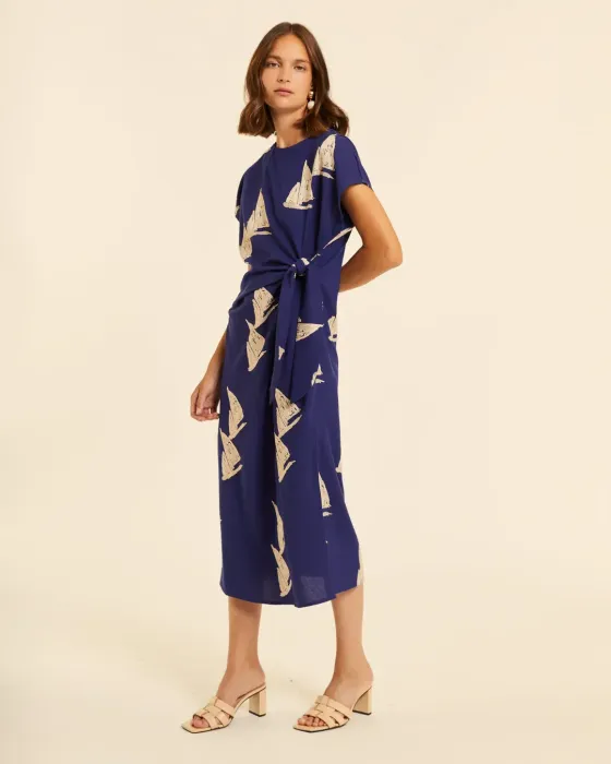 Vestido Midi Pepaloves Azul Marino | Bordado Barcos | Maldita 2