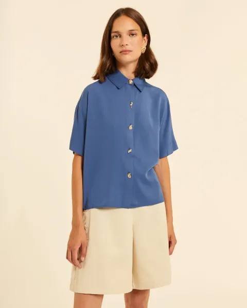 Camisa Manga Corta Pepaloves Azul | Tacto Sedoso Sostenible | Maldita