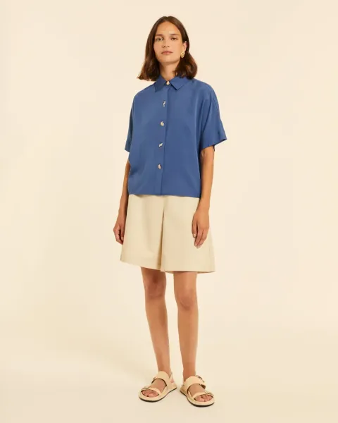 Camisa Manga Corta Pepaloves Azul | Tacto Sedoso Sostenible | Maldita
