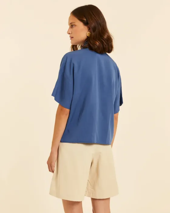 Camisa Manga Corta Pepaloves Azul | Tacto Sedoso Sostenible | Maldita
