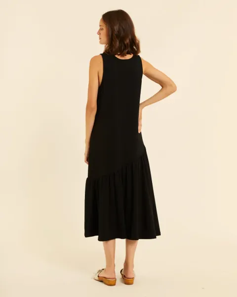 Vestido Maxi Pepaloves Negro | Volante Asimétrico | Maldita