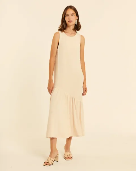 Vestido Maxi Pepaloves Crema | Volante Asimétrico | Maldita