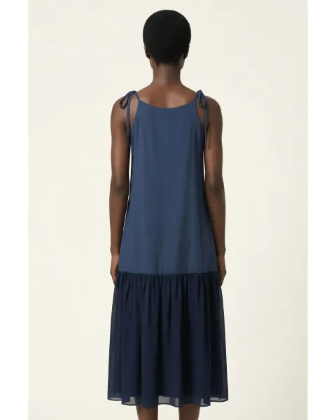 Vestido Lolitas&L Cerezas 3D | Vestido Azul Marino Midi con Bordado Relieve | Maldita
