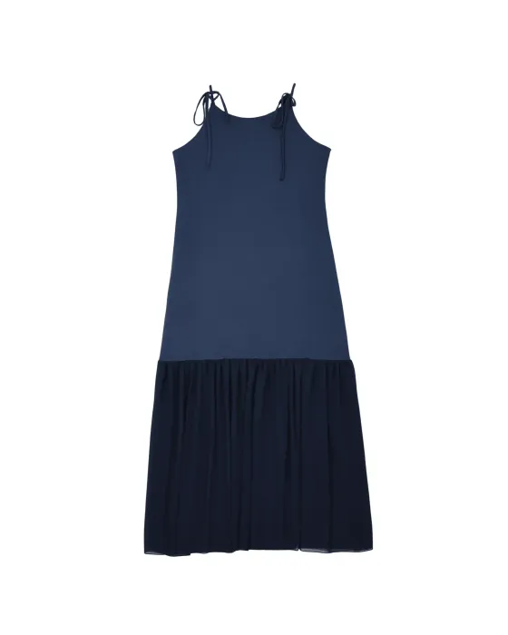 Vestido Lolitas&L Cerezas 3D | Vestido Azul Marino Midi con Bordado Relieve | Maldita