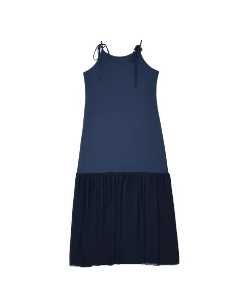 Vestido Lolitas&L Cerezas 3D | Vestido Azul Marino Midi con Bordado Relieve | Maldita