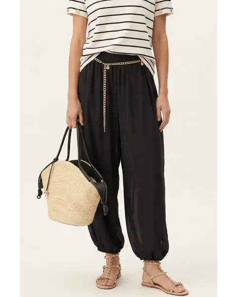 Pantalón Lolitas&L Palazzo Negro | Pantalón Globo de Gasa con Transparencias | Maldita