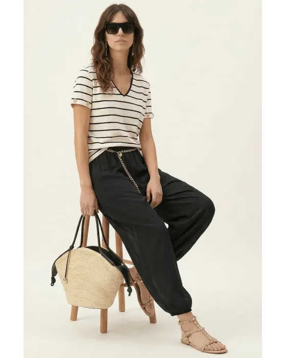 Pantalón Lolitas&L Palazzo Negro | Pantalón Globo de Gasa con Transparencias | Maldita