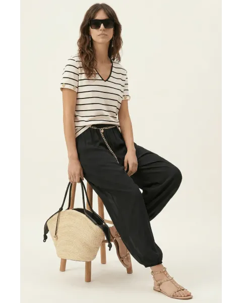 Pantalón Lolitas&L Palazzo Negro | Pantalón Globo de Gasa con Transparencias | Maldita