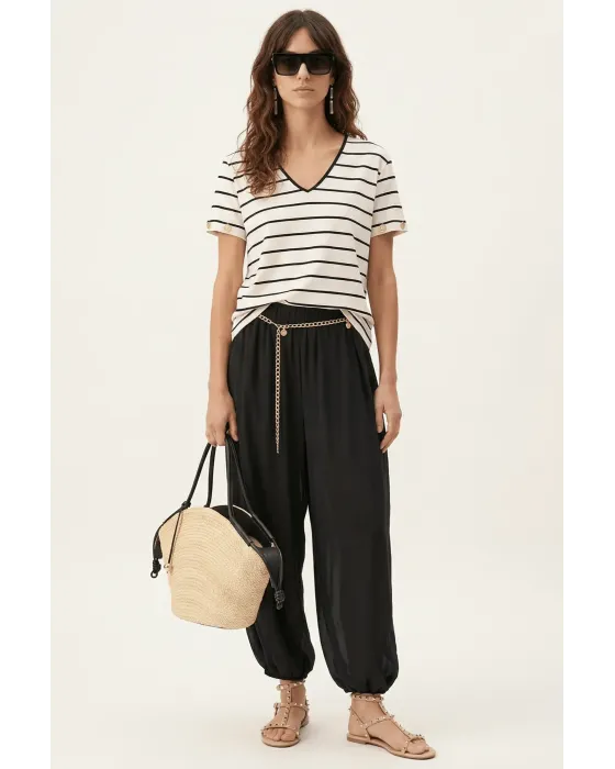 Pantalón Lolitas&L Palazzo Negro | Pantalón Globo de Gasa con Transparencias | Maldita