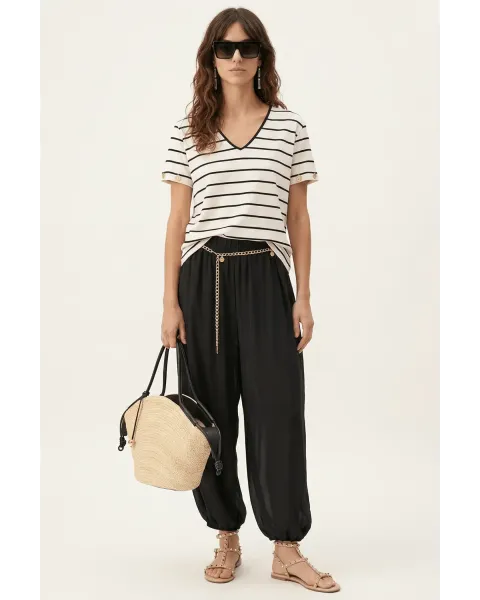 Pantalón Lolitas&L Palazzo Negro | Pantalón Globo de Gasa con Transparencias | Maldita