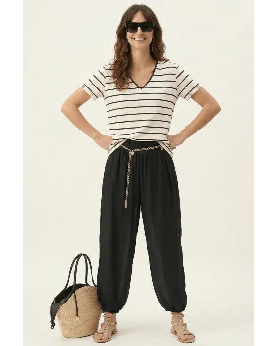 Pantalón Lolitas&L Palazzo Negro | Pantalón Globo de Gasa con Transparencias | Maldita