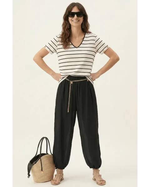 Pantalón Lolitas&L Palazzo Negro | Pantalón Globo de Gasa con Transparencias | Maldita