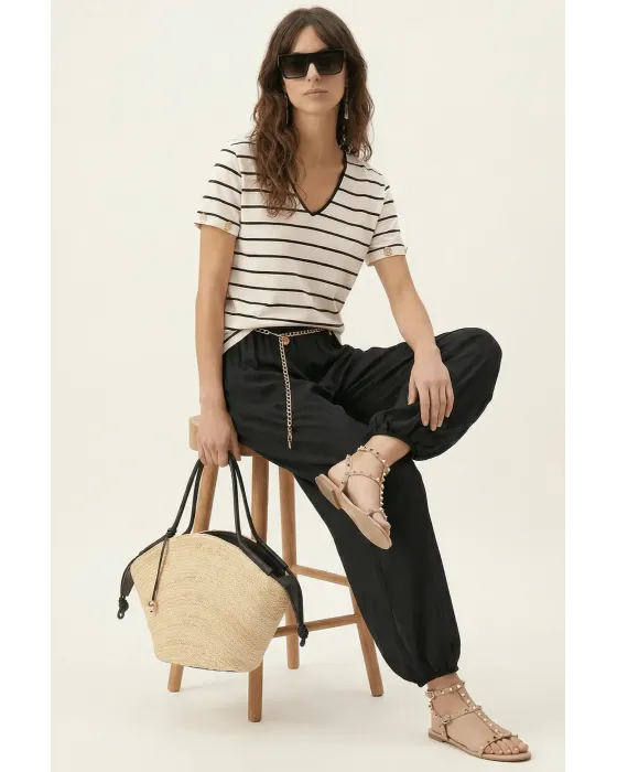 Pantalón Lolitas&L Palazzo Negro | Pantalón Globo de Gasa con Transparencias | Maldita