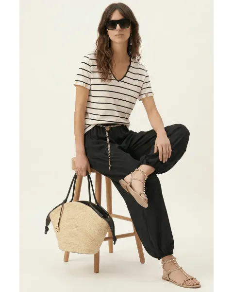 Pantalón Lolitas&L Palazzo Negro | Pantalón Globo de Gasa con Transparencias | Maldita
