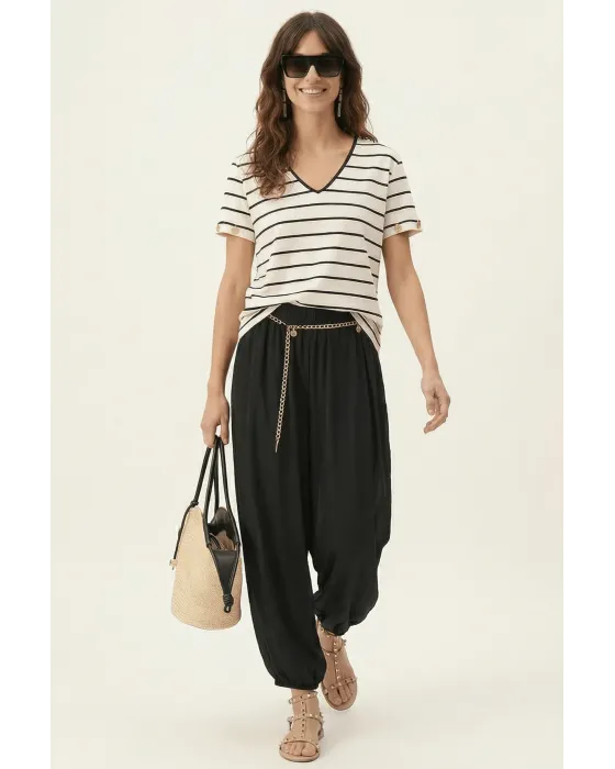 Pantalón Lolitas&L Palazzo Negro | Pantalón Globo de Gasa con Transparencias | Maldita