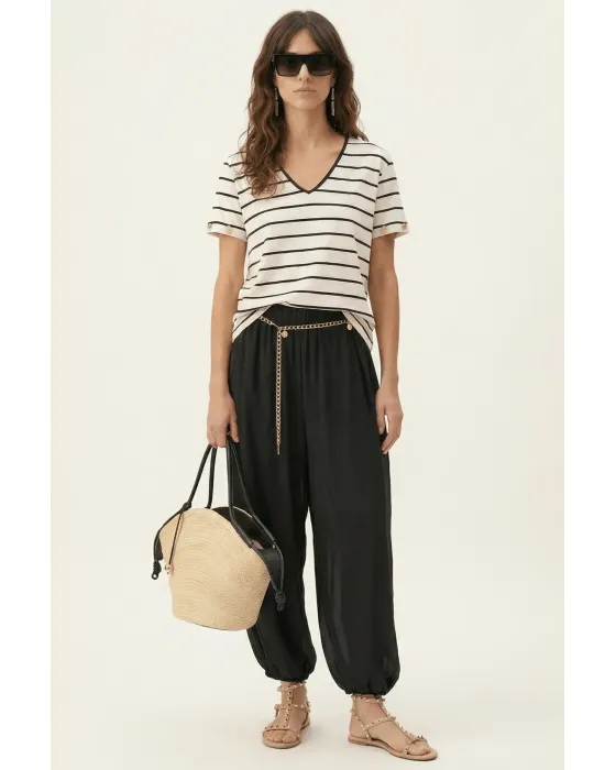 Pantalón Lolitas&L Palazzo Negro | Pantalón Globo de Gasa con Transparencias | Maldita