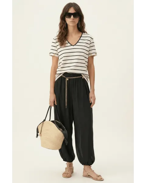 Pantalón Lolitas&L Palazzo Negro | Pantalón Globo de Gasa con Transparencias | Maldita