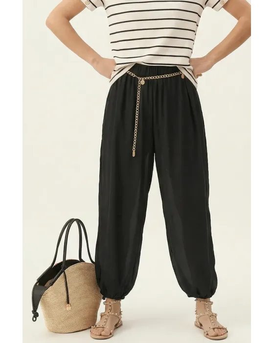 Pantalón Lolitas&L Palazzo Negro | Pantalón Globo de Gasa con Transparencias | Maldita