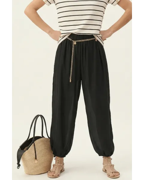 Pantalón Lolitas&L Palazzo Negro | Pantalón Globo de Gasa con Transparencias | Maldita