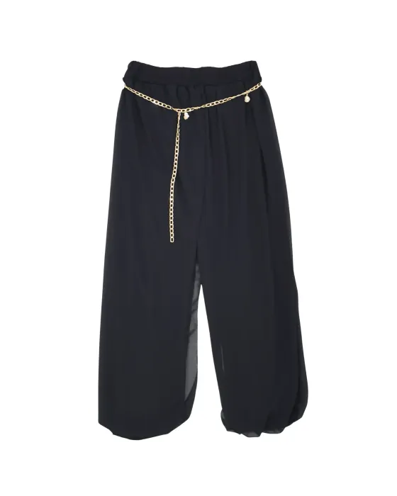 Pantalón Lolitas&L Palazzo Negro | Pantalón Globo de Gasa con Transparencias | Maldita
