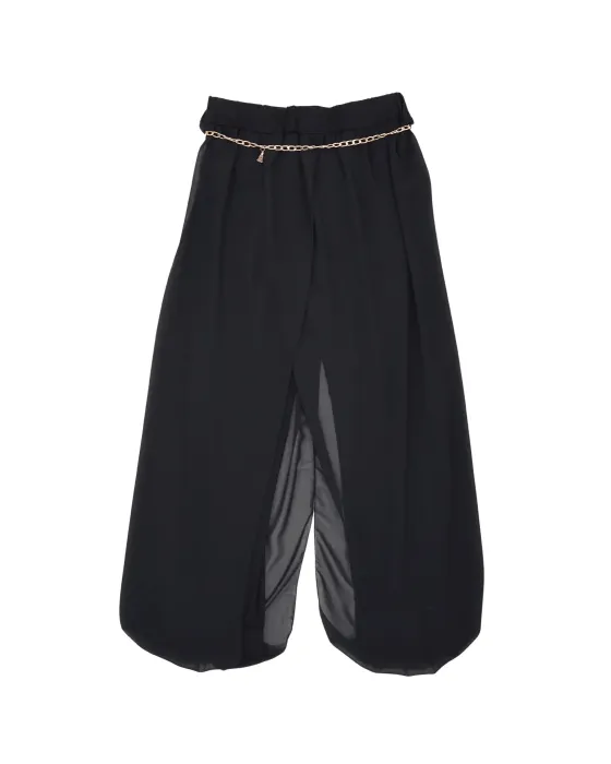 Pantalón Lolitas&L Palazzo Negro | Pantalón Globo de Gasa con Transparencias | Maldita