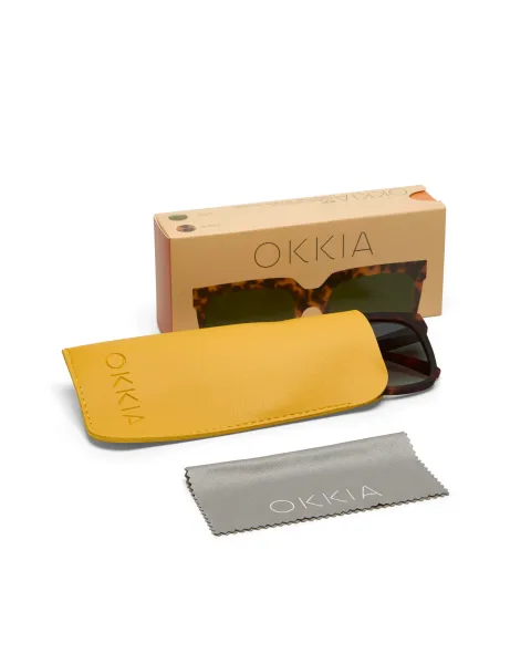 Gafas de Sol Okkia Roma Classic Havana Lentes Verdes | Montura Soft Touch UV 400 | Maldita