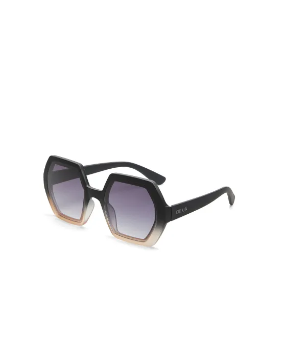 Gafas de Sol Okkia Emma Black Shaded Rose | Montura Hexagonal Soft Touch UV 400 | Maldita