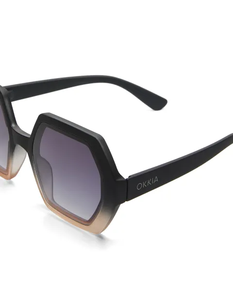Gafas de Sol Okkia Emma Black Shaded Rose | Montura Hexagonal Soft Touch UV 400 | Maldita