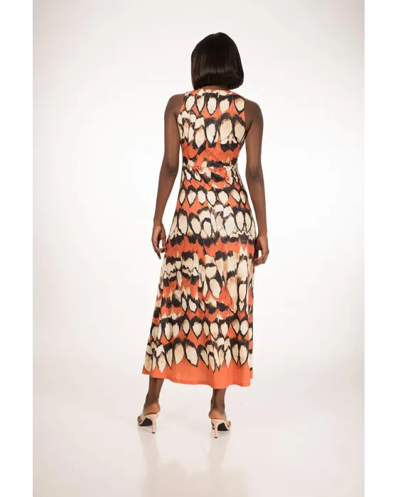 Vestido Malalá Amor | Maxi Vestido Estampado Plumas Naranja | Maldita