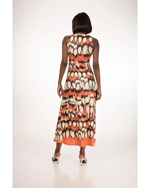 Vestido Malalá Amor | Maxi Vestido Estampado Plumas Naranja | Maldita