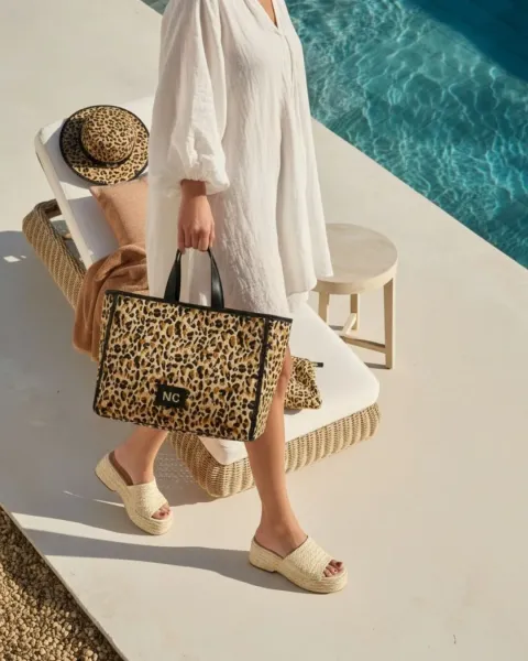 Shopper Rafia Leopardo Noco Beach | Bolso Animal Print | Maldita