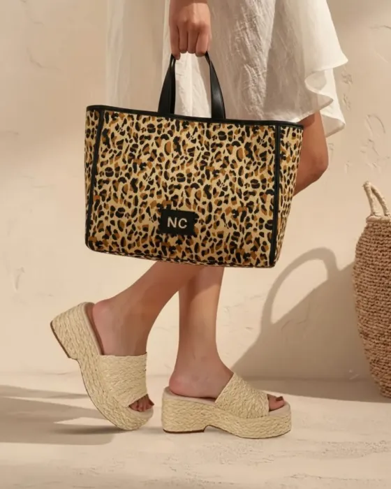 Shopper Rafia Leopardo Noco Beach | Bolso Animal Print | Maldita 2
