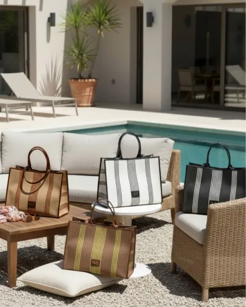 Maxi Bolsa de Playa Noco Beach Líneas | Rafia Bicolor 43x33x18 cm | Maldita