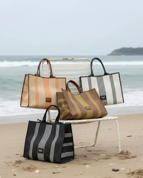 Maxi Bolsa de Playa Noco Beach Líneas | Rafia Bicolor 43x33x18 cm | Maldita