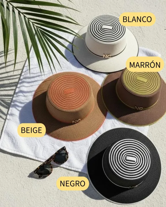 Sombrero Pamela Líneas Noco Beach | Rafia Bicolor Ala Amplia | Maldita