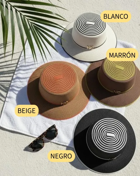 Sombrero Pamela Líneas Noco Beach | Rafia Bicolor Ala Amplia | Maldita