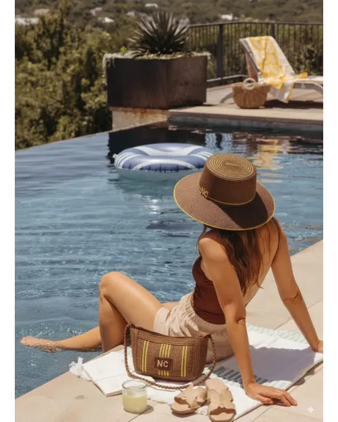Sombrero Pamela Líneas Noco Beach | Rafia Bicolor Ala Amplia | Maldita