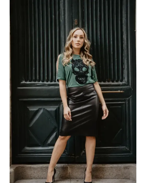 Camiseta Verde Calavera Encaje · Animosa · Colección Amigas