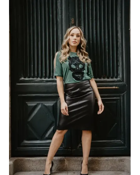 Camiseta Verde Calavera Encaje · Animosa · Colección Amigas