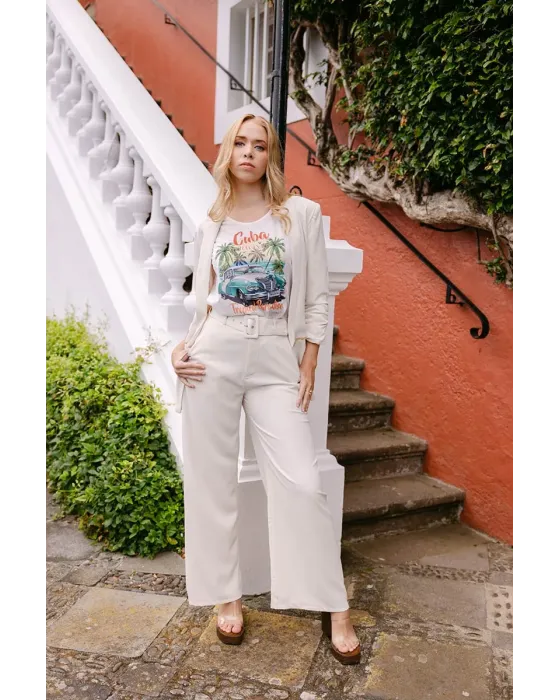 Pantalones Malalá Esplendor | Pantalón Palazzo Crema con Cinturón | Maldita