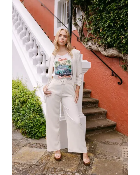 Pantalones Malalá Esplendor | Pantalón Palazzo Crema con Cinturón | Maldita