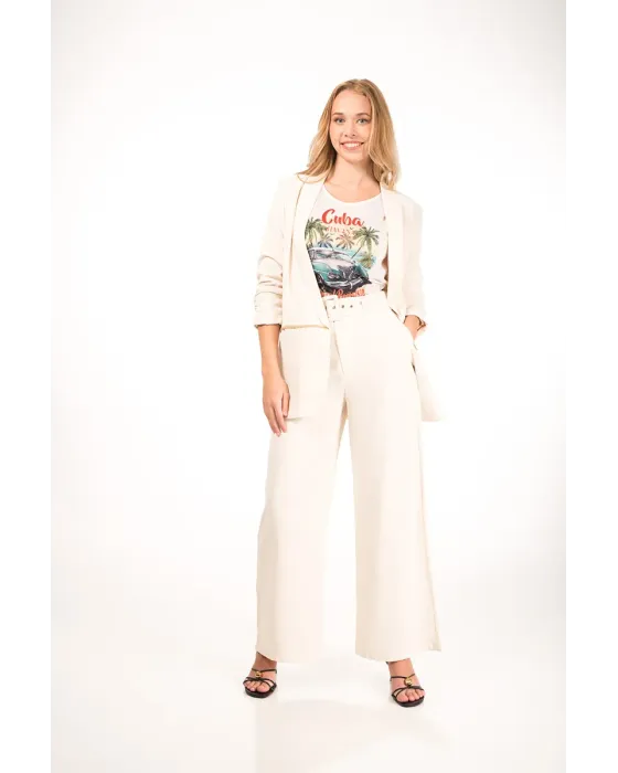 Pantalones Malalá Esplendor | Pantalón Palazzo Crema con Cinturón | Maldita 2