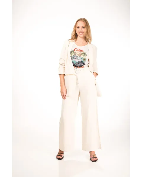 Pantalones Malalá Esplendor | Pantalón Palazzo Crema con Cinturón | Maldita