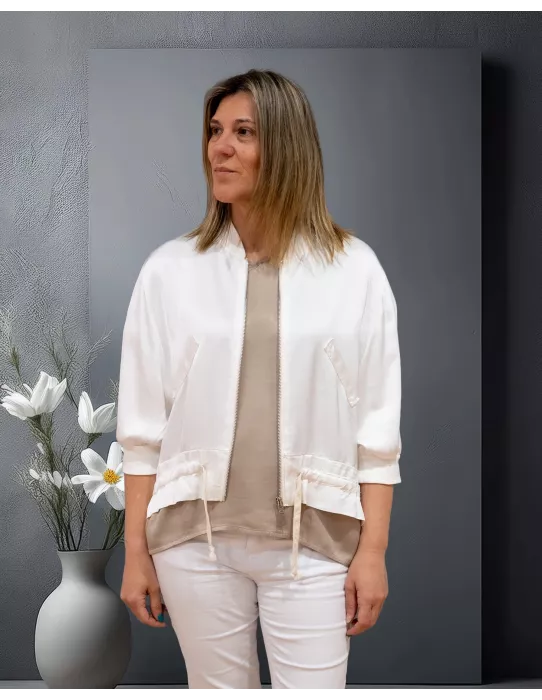 Casaco Bomber Branco com Bolsos | Maldita