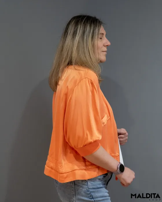 Chaqueta Bomber Satinada Naranja con Bolsillos | Maldita 2