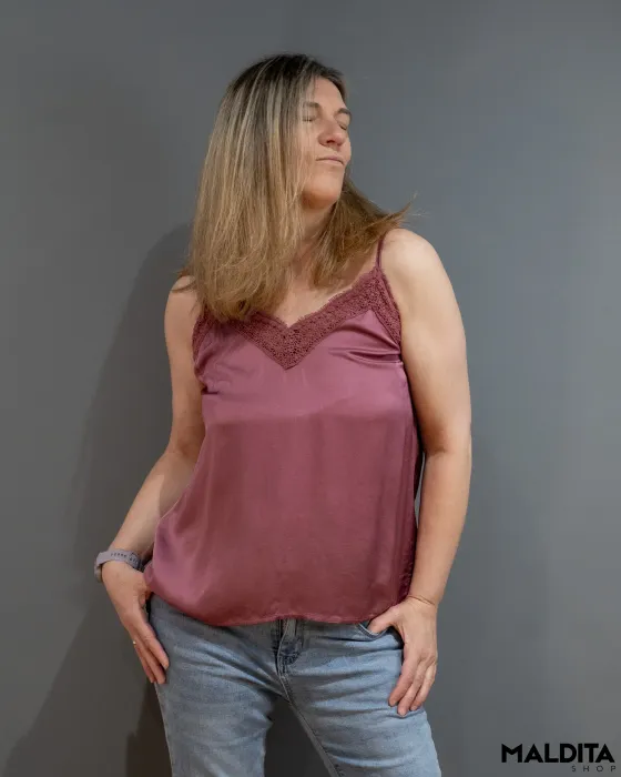 Top Lingerie Cetim Beringela com Renda | Maldita